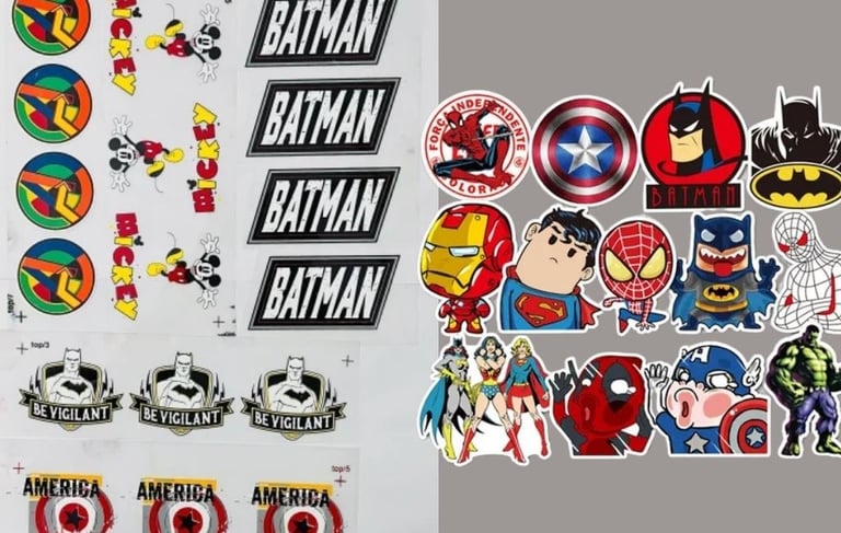 UV dtf transfer stickers with superheroes designs, logo and mickey mouse