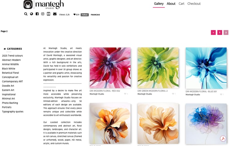 Mantegh Studio's online store for custom and limited edition art works