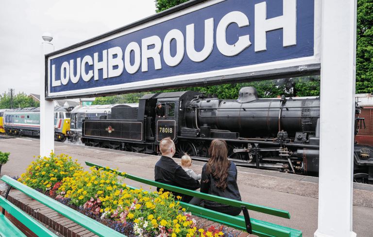 Great Central Railway steam train at Loughborough Central Station – heritage line 2025