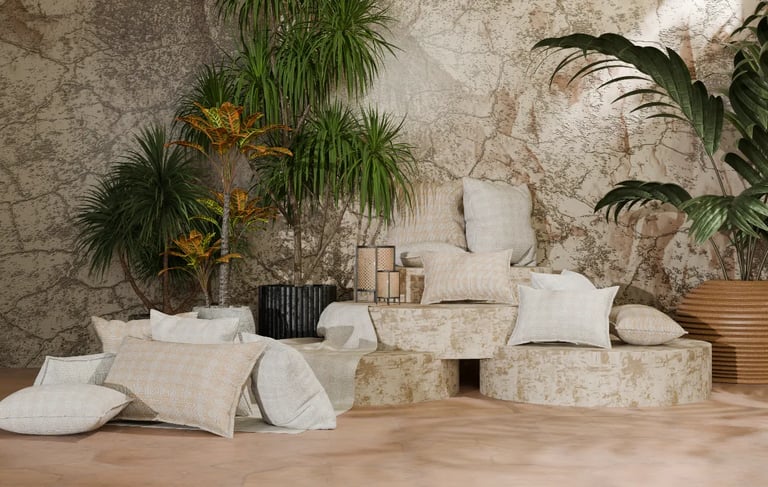 Natūralaus audinio, šviesios dekoratyvinės pagalvėlės