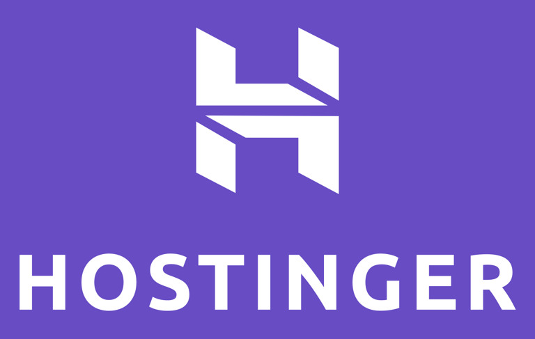 a purple and white logo with the word hostinger