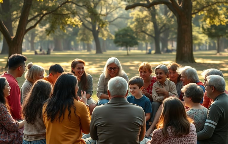 un groupe de personnes assises sur une couverture dans un parc