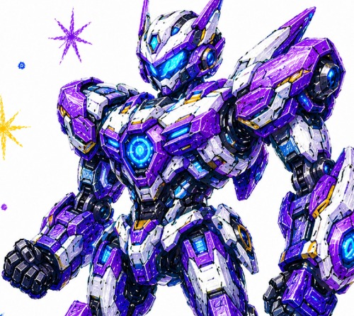 Robot futurista morado que refleja innovación, retos y competencia.