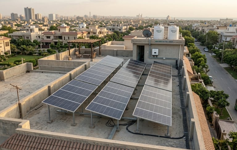 Residential rooftop solar panel installation for clean energy in a dense urban neighborhood.