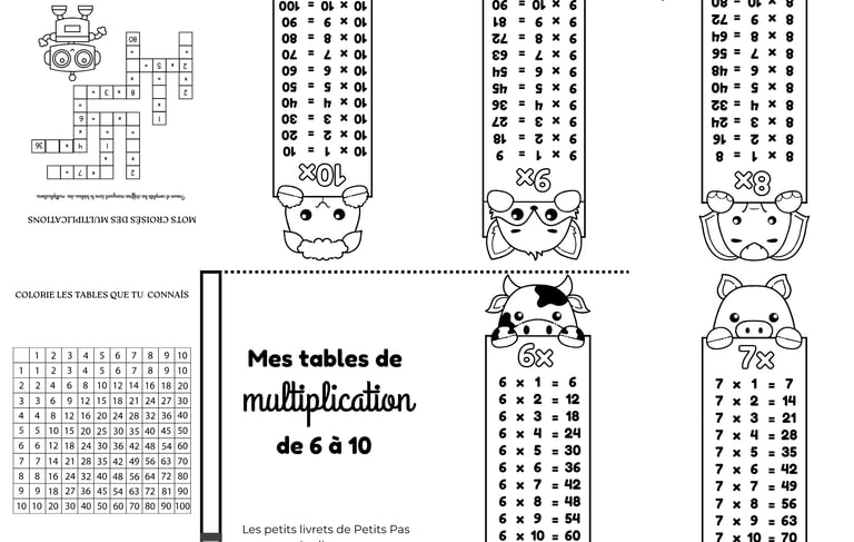 petits livret multiplication 6 à 10
