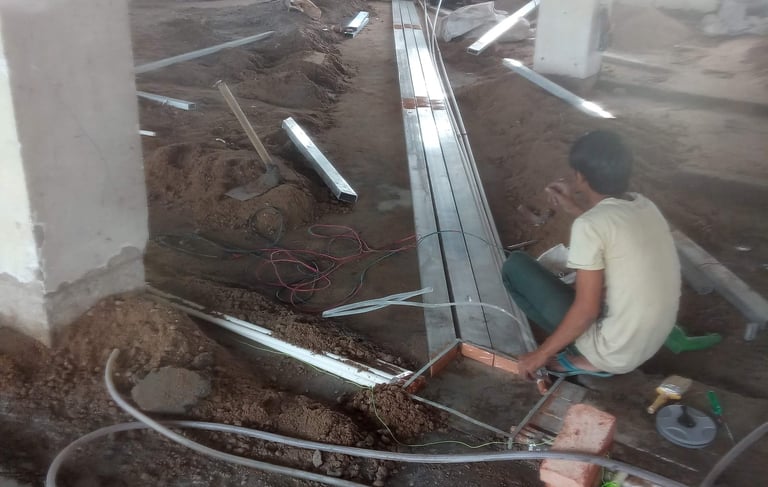 laying the cable trunks in the floor