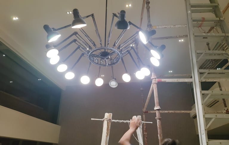 chandelier in a duplex apartment