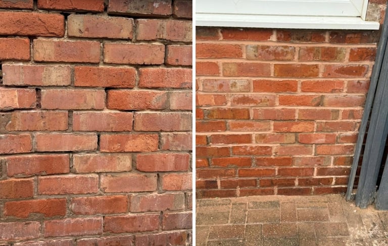 Before and after comparison of professional brick repointing and masonry repair in southport