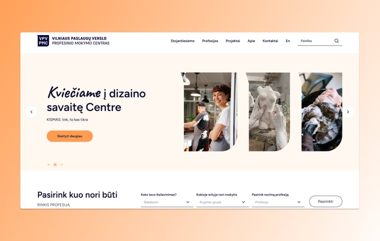 vilniaus paslaugų verlso profesinio mokymo centro tinklapio dizainas
