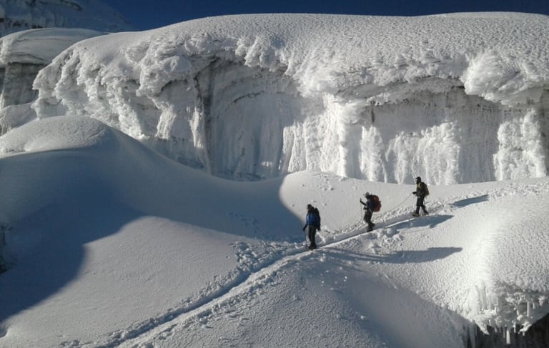 rope team descending from Cotopaxi