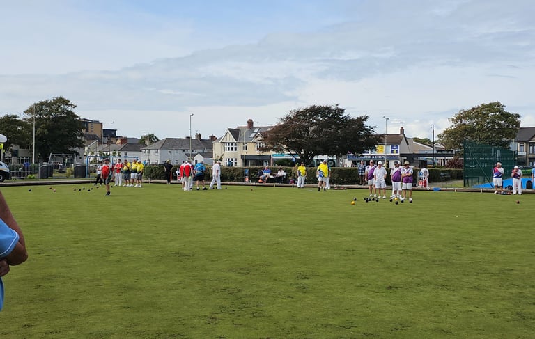 Bowlers playing in the Vale of Glamorgan presidents day at Porthcawl Bowls Club