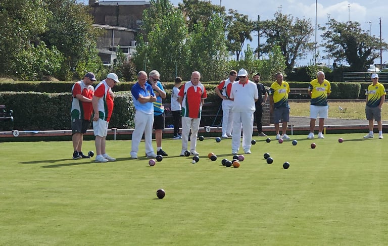 Bowlers playing in the Vale of Glamorgan presidents day at Porthcawl Bowls Club