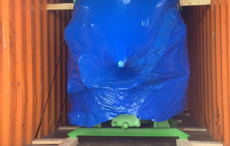 a large container with a blue covered product
