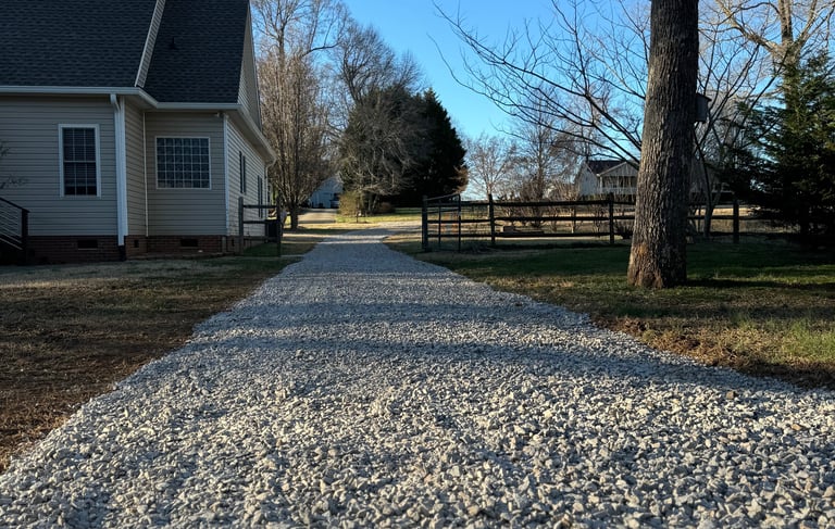 Newly spread gravel driveway