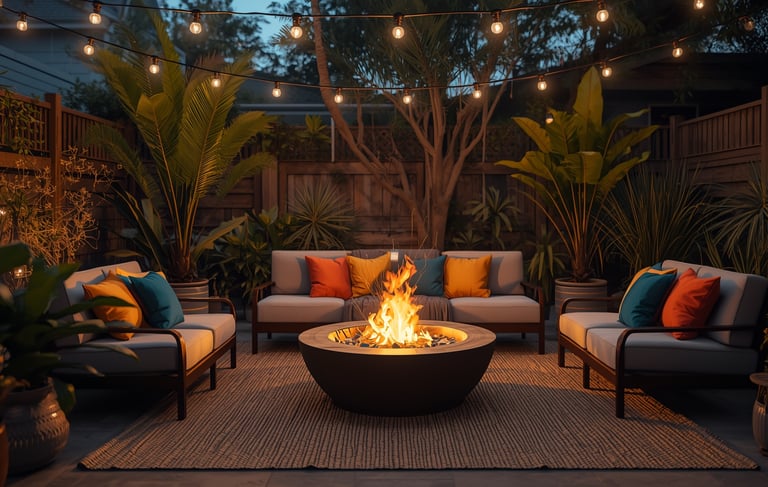 back yard seating oasis colorful