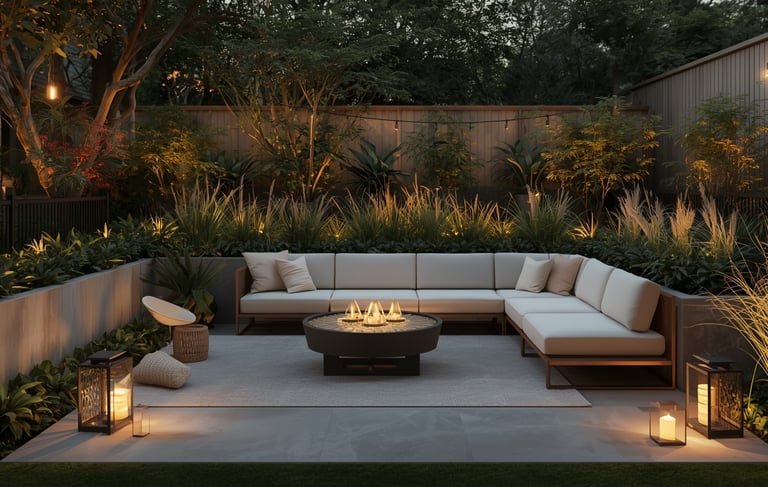 warm inviting outdoor living space with fire pit