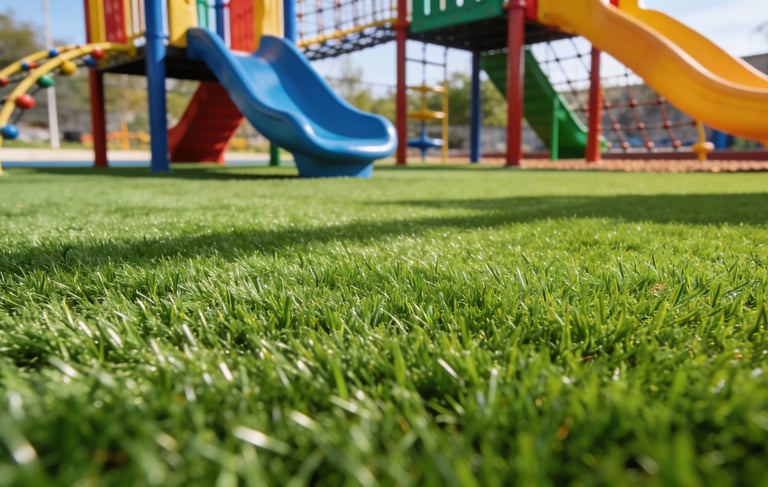 Durable commercial playground turf installation in Boca Raton, providing a safe and maintenance