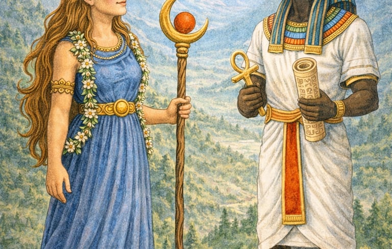 Asera and Djehuti in the Field of Peace,  seket Hetepe taking about the inversions of the Bible