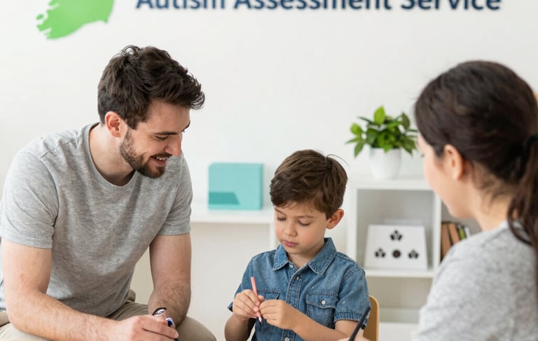 Young boy during a specialist multidisciplinary autism assessment with clinicians in Ireland.