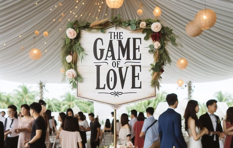 Décoration de mariage et invités lors d'un vin d'honneur. des jeux géants en bois sont proposés