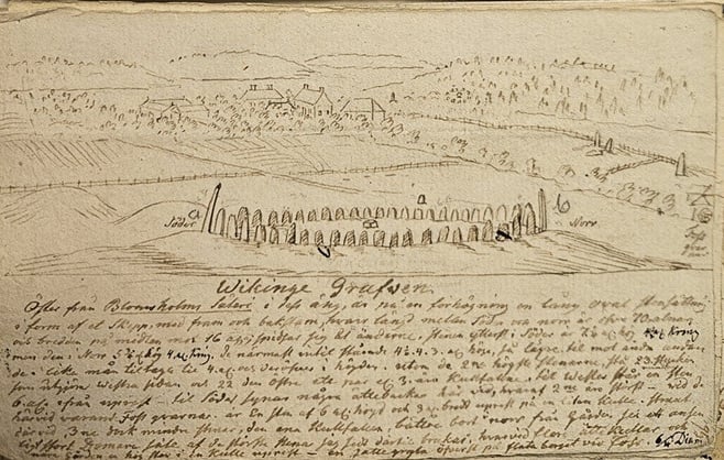 Drawing of Viking grave in Blomholm by Hilfeling, 1788 or 1790.