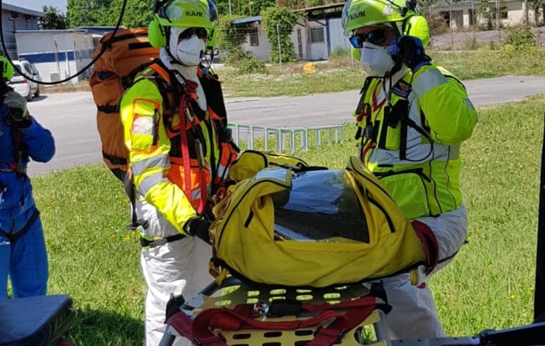 Helicopter on Ground – Rescue helicopter on standby for HEMS training and aeromedical evacuation.