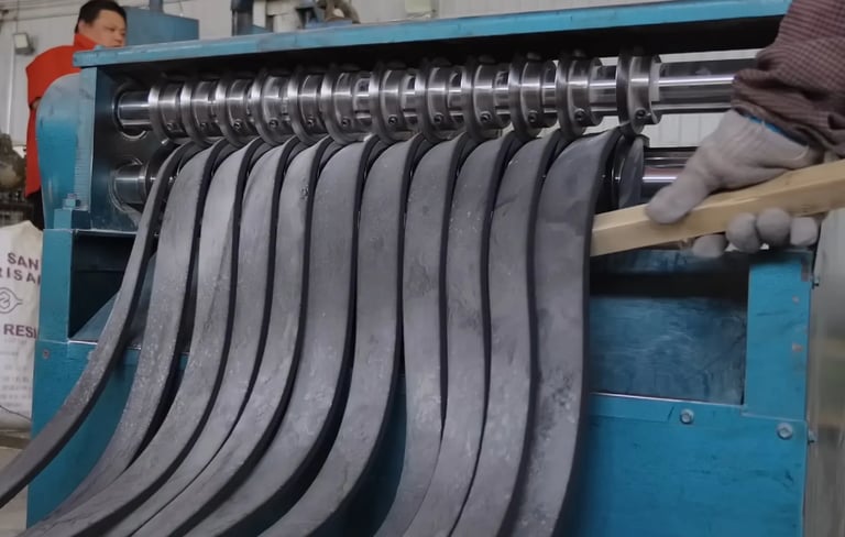 Rubber sheets cut into strips for further molding and production