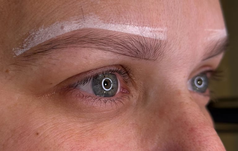 Una mujer se hizo un mapeo de sus cejas antes del microblading.
