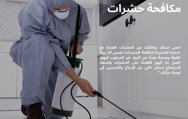 عملية مكافحة الحشرات في قطر: فني متخصص يقوم برش مبيد حشري بعناية في الزوايا والأماكن المحتملة