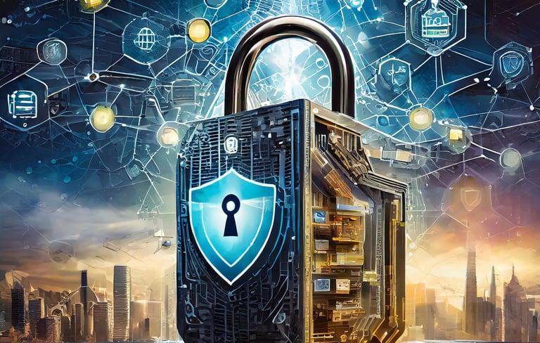 padlock with city landscape in background