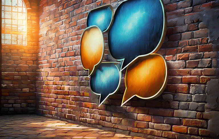 speech bubbles in a wall with window indicating bars for security