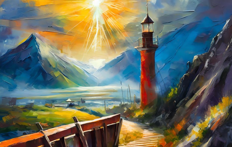 spiritual setting with bright star and stairs down to lighthouse illustrative of psychic reading