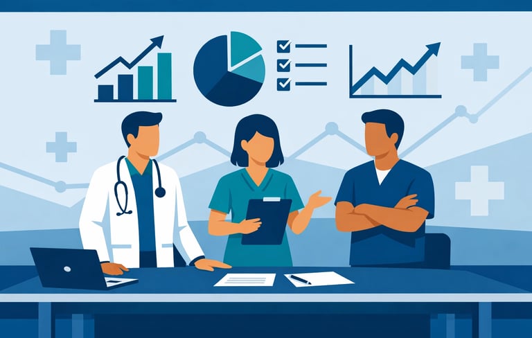 Professional home health clinical team meeting in modern office setting, representing workforce stab