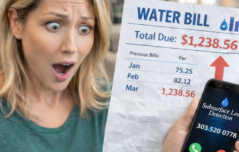 woman holding water bill and calling subsurface leak detection 