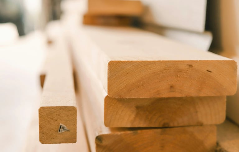 Solive en bois empilées 