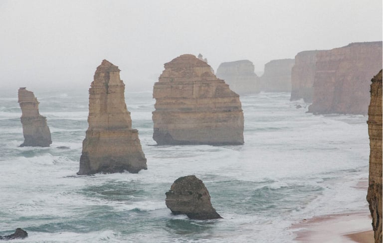 a few of rock standing on the beach. Twelve Apostle, Great ocean road, australia 