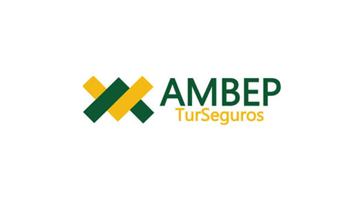 Logomarca da empresa AMBEP, com predominância das cores branco, amarelo ouro e verde escuro.