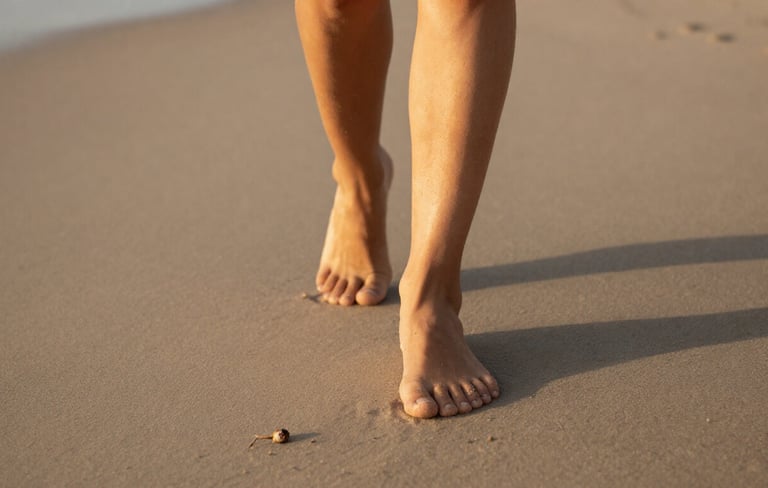 Barefoot earthing walk for root chakra grounding and natural energy balance