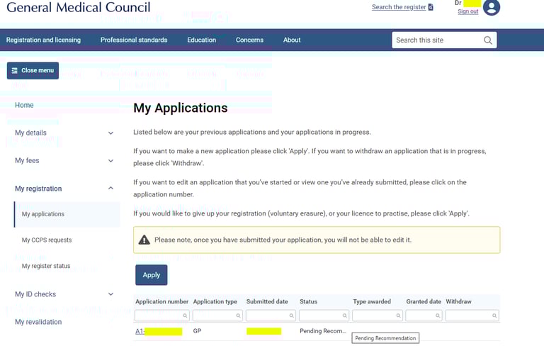 CCT Application via GMC Online