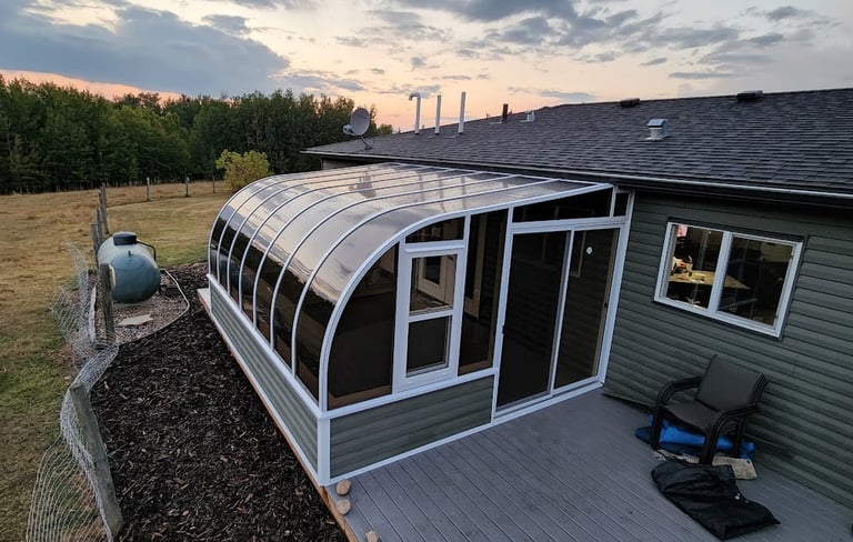 Curved Solarium with pony wall and fresh deck.