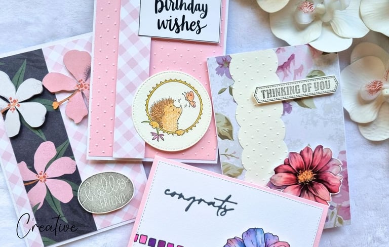 4 Handmade greeting cards in pastel colors