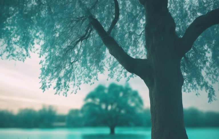 An image of a section of a tree with a blue hue