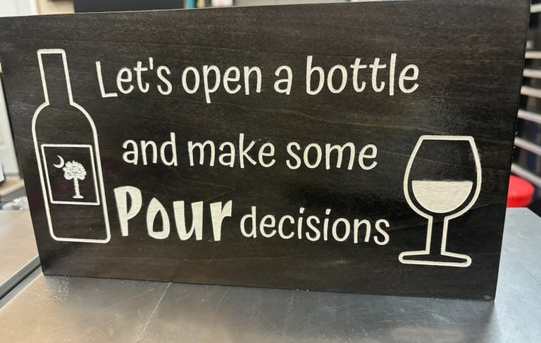 Open a bottle Pour Decisions sign
