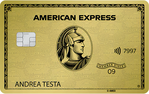 a gold american express card with a gold american express