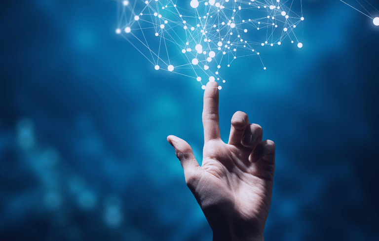 The human touch connecting with technology to drive digital transformation.