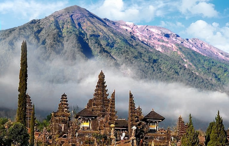 Besakih Temple, the Mother Temple of Bali, with Mount Agung towering in the background