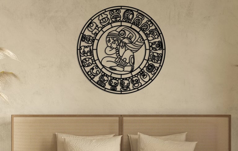 a bed with a clock on the wall