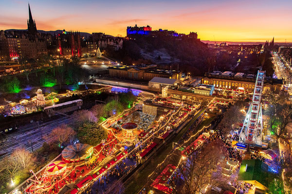 edinburgh city view with christmas decorations