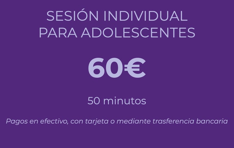 Sesión para adolescentes 60€, 50 minutos