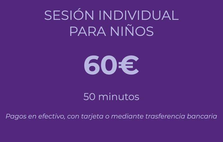 Sesión para niños 60€, 50 minutos